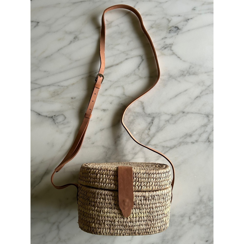 Ten Thousand Villages Woven Straw Crossbody Purse Tan Leather Trim Bangladesh - Picture 12 of 16